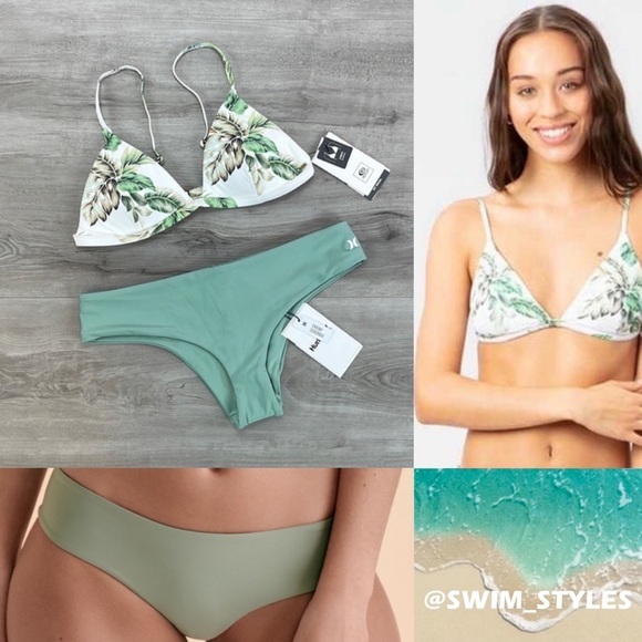 ☀️HURLEY☀️RIP CURL☀️ PALMETTO FIXED TRI HIPSTER SURF BOTTOM BIKINI SET - Picture 1 of 14